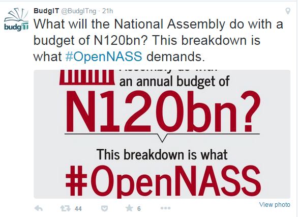 BudgIT #OpenNASS tweet