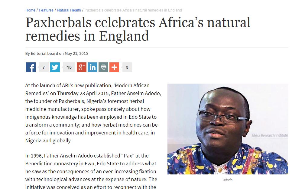 The Guardian features Anselm Adodo, founder of Paxherbals, who we collaborated with on our latest Policy Voice publication "Modern African Remedies: Herbal medicine and community development in Nigeria"