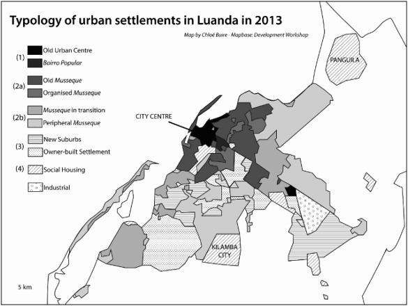 Typology of urban settlements in Luanda in 2013