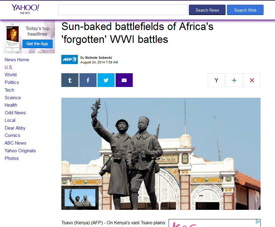 Nichole Sobecki references the Africa Research Institute in her piece "Sun-baked battlefields of Africa's 'forgotten' WWI battles" (AFP 24.08.2014)