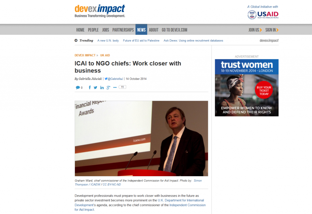 Africa Research Institute's event with ICAI chief commissioner Graham Ward discussed in Gabriella Jóźwiak piece for Devex
