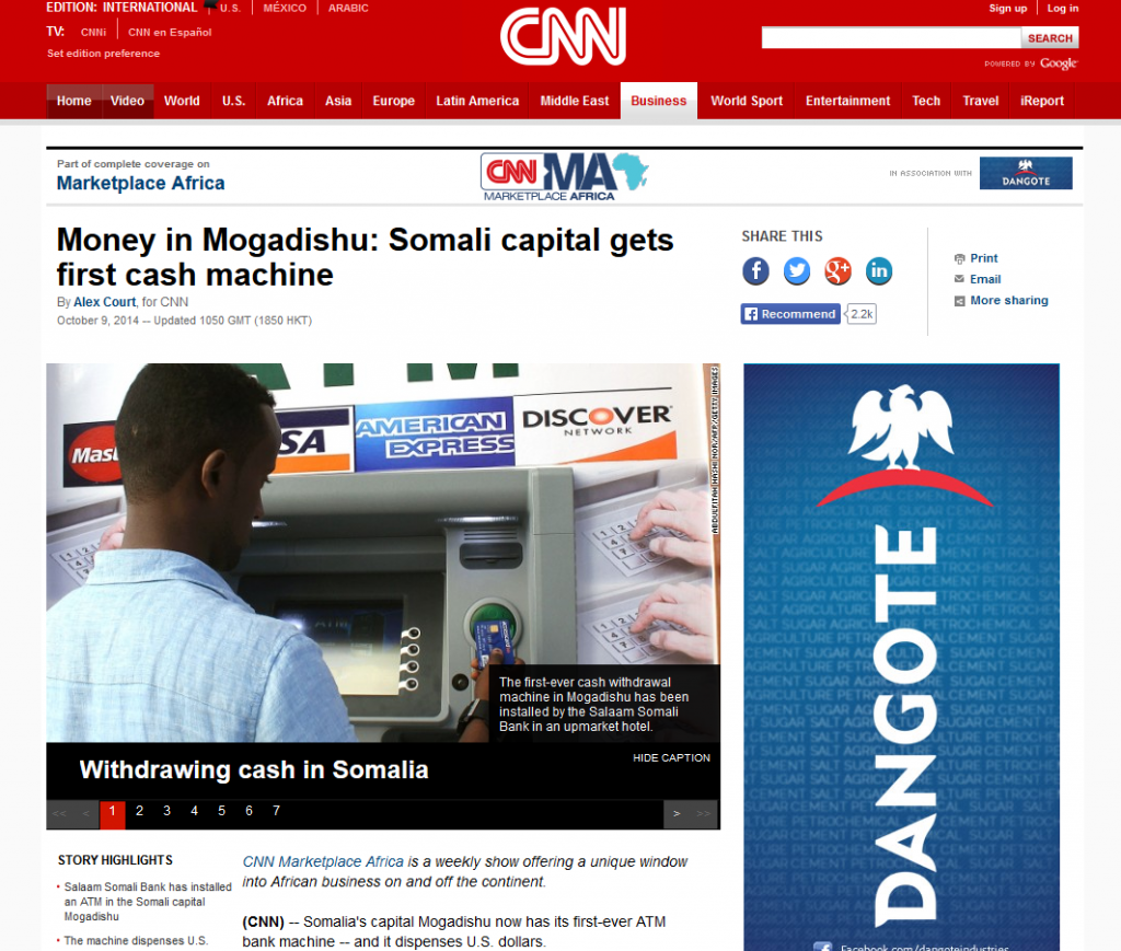 ATM Africa Research Insitute referenced in CNN story on Somalia's first ATM