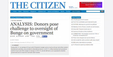 ARI blog article Donors and Dodoma featured in Tanzania daily, the Citizen