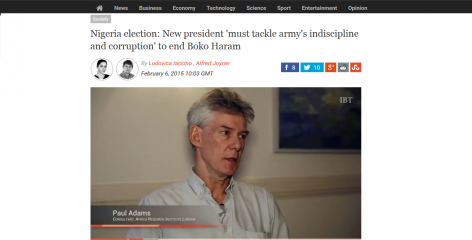 Africa Research Institute's Paul Adams interviewd about Nigeria's politics on the International Business Times