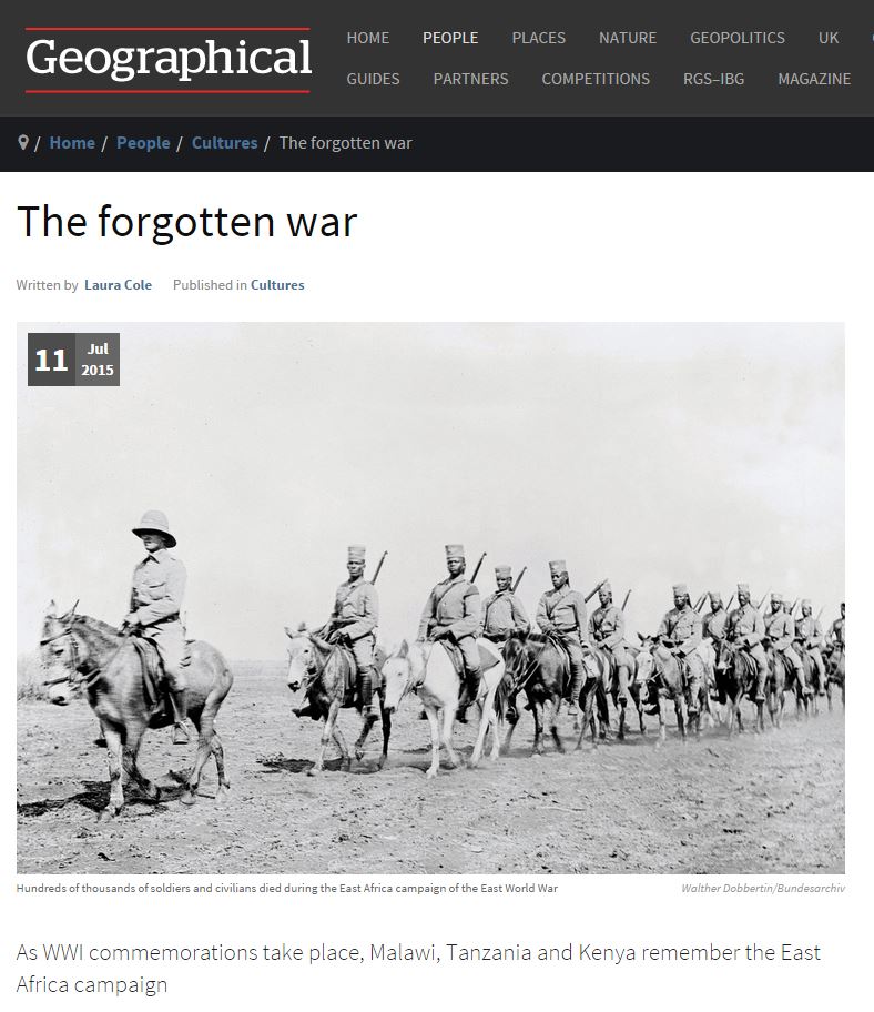 ARI director Edward Paice was interviewed for Geographical Magazine on World War 1 in East Africa