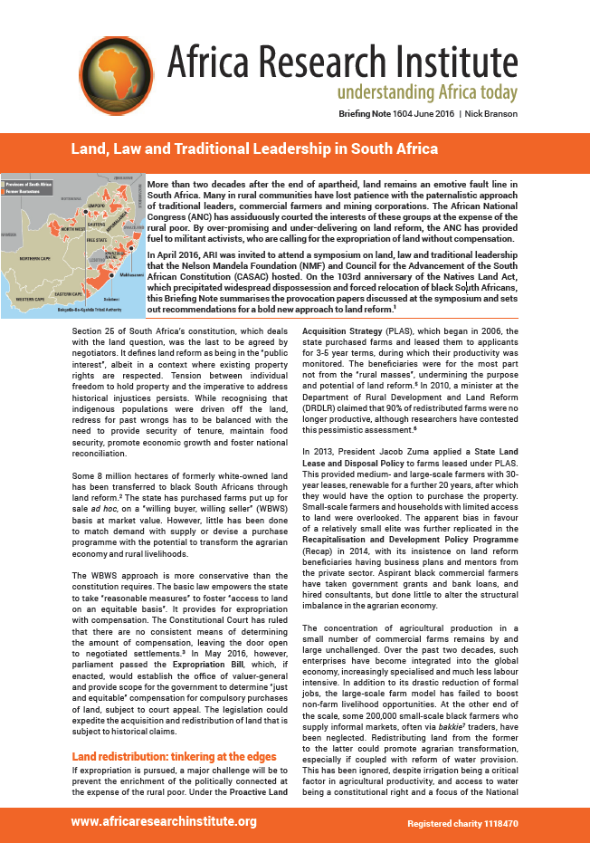 Land Law And Traditional Leadership In South Africa